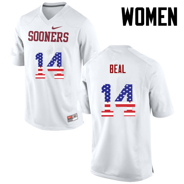 Women Oklahoma Sooners #14 Emmanuel Beal College Football USA Flag Fashion Jerseys-White